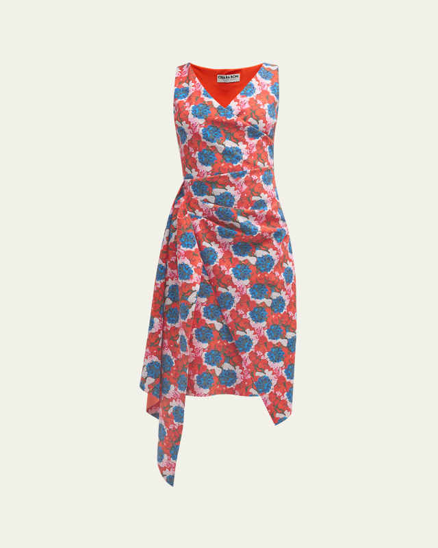 Pleated Floral-Print Bodycon Dress